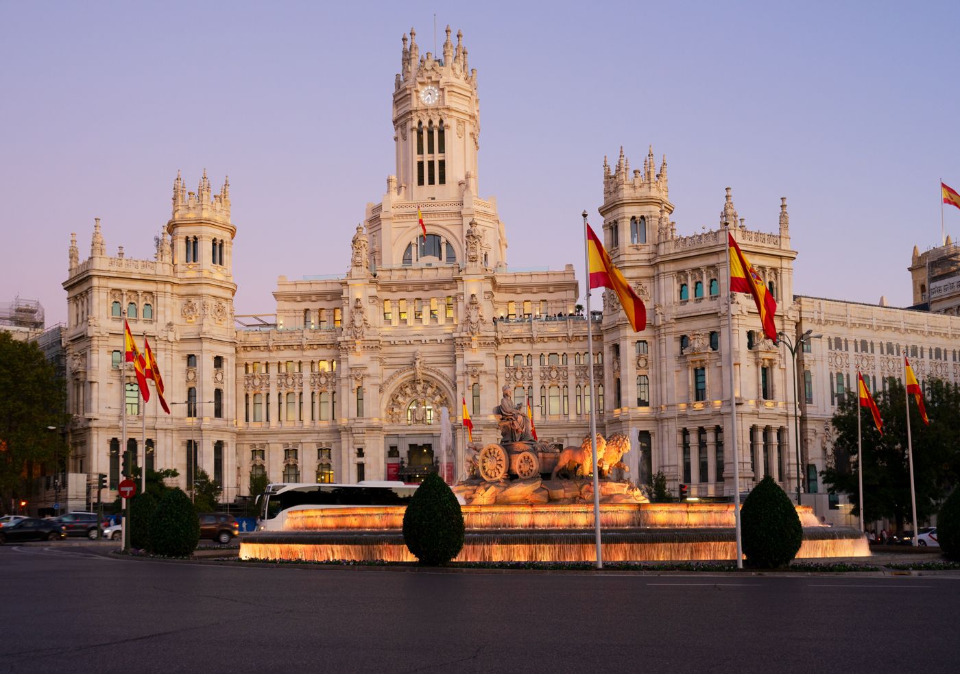 Cibeles Palace in Madrid at dusk